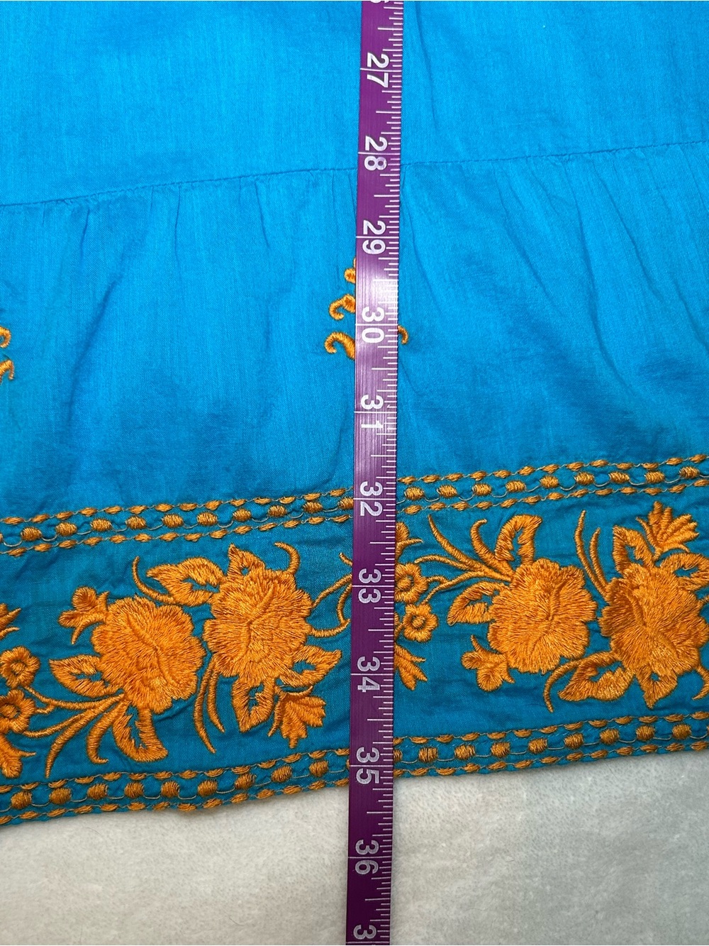 Roller Rabbit Bright Blue Cotton Tiered Dress with Orange Embroidery Size Large - Picture 11 of 13